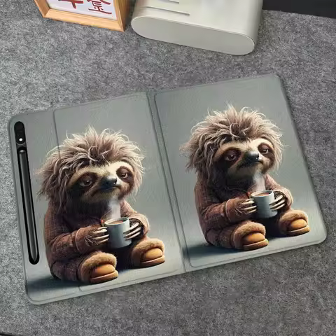 Art Sloth Holding Coffee For Samsung Galaxy Tab S6 S8 S9 S10 Lite FE 10.4 11 Inch 2022 2024 Tablet C