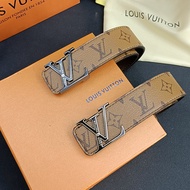New Louis Witton double-sided coffee color printed two layer cowhide metal LV buckle business men's youth belt
