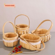 PEONYTWO Braid Flower Baskets, Lace Tassel Hand-Woven Flower Arrangement Basket, Creative Wood with Handle Sturdy Packaging Gift Basket Flower Shop