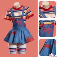 Chucky Inspired Cosplay Costume Striped Bib Overalls Set