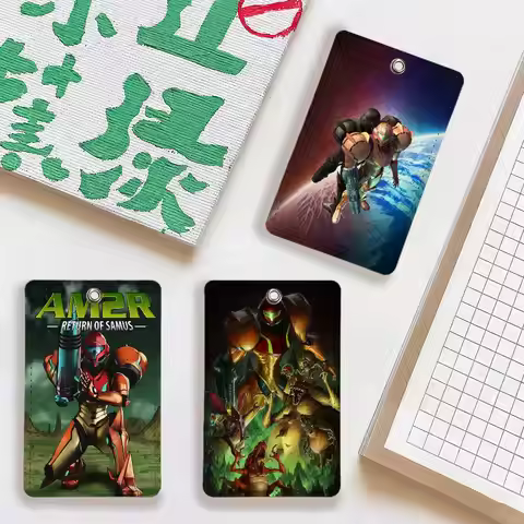 Samus Aran Game M-MeTrOiD-D Card Holder Pass Hang Rope Keychain ID Credit Card For Keys Accessories 