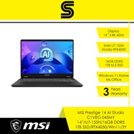 MSI Prestige 14 AI Studio C1VEG-045MY Laptop - 14" 2.8K 60Hz/U7-155H/16GB DDR5/1TB SSD/RTX4050/Win11