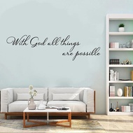 With God All Things Are Possible Christian Wall Decal Bible Verse Vinyl Window Glass Stickers Living Room Decoration Jesus Mural