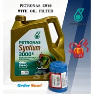 Petronas Syntium 3000 E 5W40 SN/CF Fully Synthetic Engine Oil 4L NEW PACKING + Oil Filter #Petronas 
