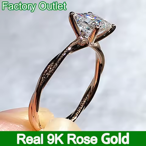 Custom Real 9K Rose Gold Ring Women Engagement Anniversary Wedding Ring Princess Moissanite Diamond