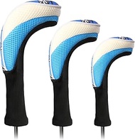 Black Golf Club Head Cover for Driver Fairway 3 Pcs Woods Headcovers, Golf Accessories Hybrid Head C