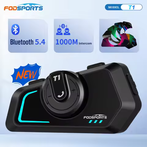 Fodsports T1 Helmet Intercom Motorcycle Bluetooth Headset,1000M,BT5.4,FM Radio.