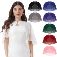 Yeahdor Women Elegant Pure Color Chiffon Shawl Cape Ruffle 2-Layer Chiffon Wraps Bolero Dress Access