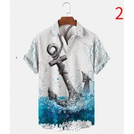 S~5XL Summer Men Short Sleeve Polo Shirt Anchor Compass Print Shirt Loose Fit Casual Tops 5 Style