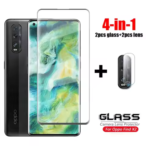 4-in-1 Glass on Find X2 Tempered Glass Oppo Find X2 X3 Pro Neo 3D Full Curved Cover Glass Camera Len