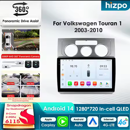 Hizpo 360Camera Car Intelligent Systems Android Car Radio for Volkswagen Touran 1 2003-2010 Multimed
