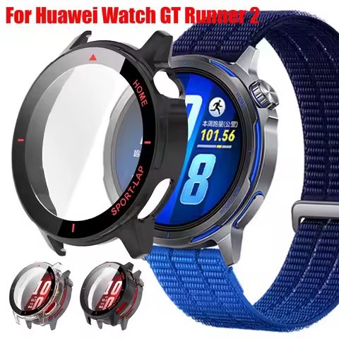 Glass+Case For Huawei Watch GT Runner 2 Tempered Glass Hard PC Protective Bumper Screen Protector fo