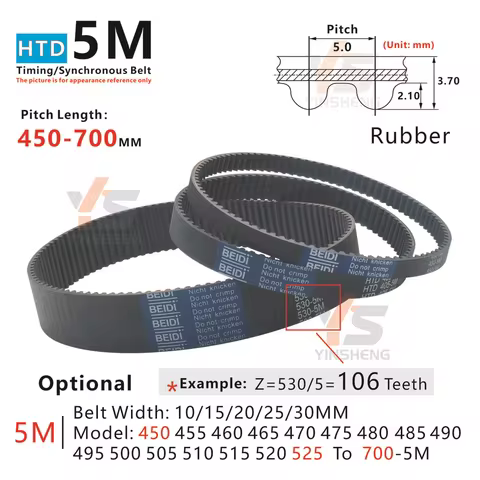 HTD5M Timing Belt Model from 450-5M to 700-5M High Precision Wear Resistant 5M Rubber Synchronous Be