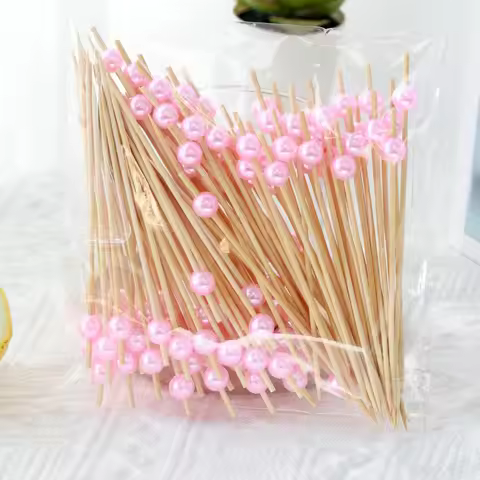 100pcs 12cm Length Bamboo Food Picks Versatile Snack Fork Skewer Cocktail Sticks Disposable Toothpic