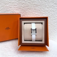 Hermes 愛馬仕銀色錶框白色牛皮 Heure H25mm手錶 HH1.210