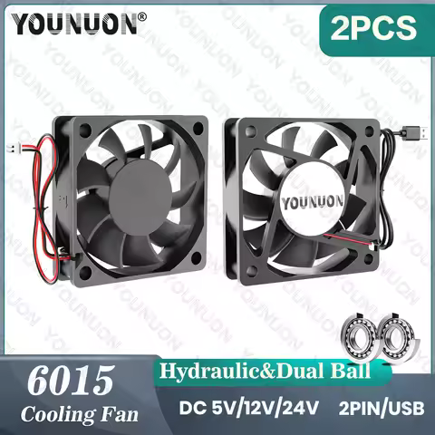 2 Pieces 60mm 5V 12V 24V Brushless USB 2PIN 3PIN DC Cooler Fan 60x60x15mm 6015 6cm For Computer PC C