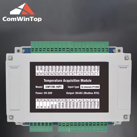16 Channels PT100/PT1000 Rs485 Modbus Output Temperature Acquisition Module