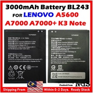 ORIGINAL 3000mAh Battery BL243 For Lenovo A5600 A7000 A7000+ A7000 Plus K3 Note