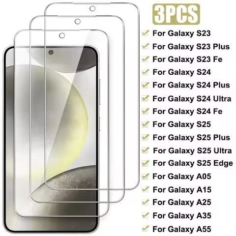 3Pcs Tempered Glass For Samsung Galaxy S24 S25 Ultra S23 Plus Fe S25 Edge Screen Protector on Samsun