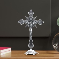 [iaywgg] Free Standing Catholic Crucifix Statue Silver Alloy Cross Christian Figurine for Table Alta