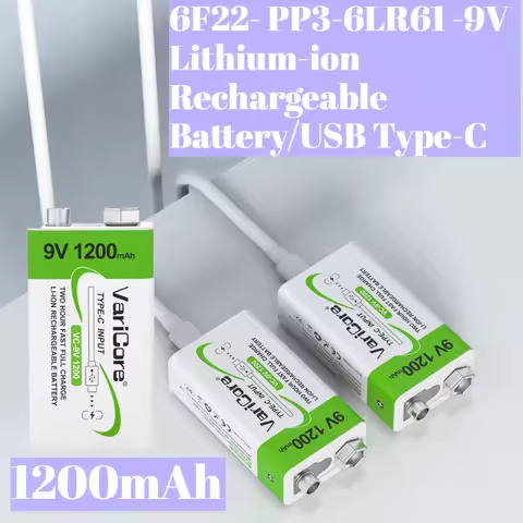 6F22- PP3-6LR61 -9V Lithium-ion Rechargeable Battery/USB Type-C /1200mAh/multimeter/wireless Microph