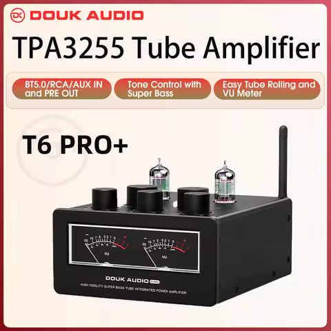 Douk Audio T6PRO HiFi JAN5725 Vaccum Tube Amplifier Bluetooth Receiver TPA3255 Power Amp with VU Met