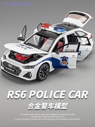 READY STOCK ┅ Large Children's Police Car Toy Audi RS6 Alloy Car Model Ornament 110 Police SWAT Car Car Gift