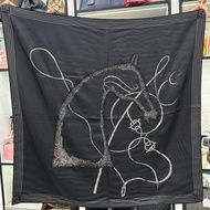 Hermes 限量手工釘珠 馬頭黑色絲巾90x90