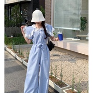 [6068] Blue Plaid Jumpsuit