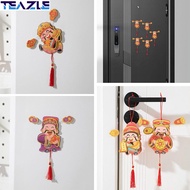 TEAZLE ปีใหม่จีน แม่เหล็กติดตู้เย็นรูป3D สปริงโหลด ของตกแต่งตู้เย็น รูปลอกตู้เย็นสเตอริโอ ของขวัญสำหรับเด็ก เทพเจ้าแห่งความมั่งคั่ง สติ๊กเกอร์แม่เหล็กติดผนัง บ้านในบ้าน