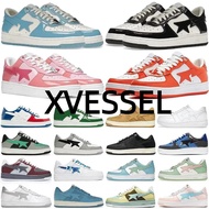 《215》XVESSEL Fashion Bapesta Sta Low Casual Shoes Men and women patent leather Blue Shark black whit