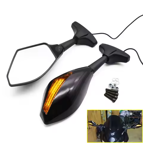 Pai Motorcycle Mirror Carbon Fiber LED Turn Signal Rearview Mirrors For Suzuki GSXR GSX-R 600 750 10