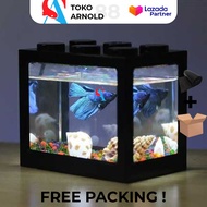 Aquarium Mini Aquascape Ikan Cupang Ikan Hias Lego Block USB White LED