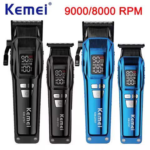 Kemei KM-2797 9000/8000RPM Cordless Hair Clipper Set DLC Haircut Machine Electric Men's Barber Hair 