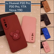 Huawei P20 Pro P30 Pro Y7A Nova Y90 Simple Bear Stand Ring I-Ring Back Case Soft Cover Casing Colorf