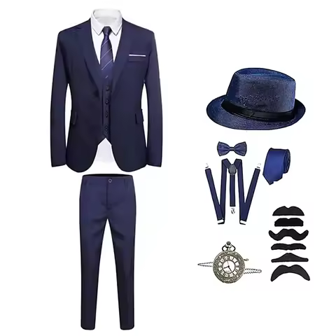 The Great Gatsby Gentleman Roaring 20s Vintage 1920s Outfits Suits & Blazers Accesories Set Three-Pi