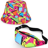 2 Pcs 80s 90s Fanny Pack Bucket Hats Set for Men Women Retro Accessories for Summer Sports Party, as