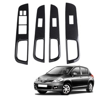 Car Carbon Fiber Window Glass Lift Button Switch Cover Trim Door Armrest Panel for Nissan Tiida RHD