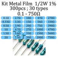 Resistor Kits 300pcs 1/2W 1% 30 types, 10pcs each 1R 10R 100R 750R Ohm Starter Kit Electronics Bundl