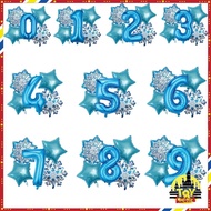 5pcs Blue Number Balloon Set, Birthday Decoration, Blue Snowflake and Star Pattern, Foil Number Ball