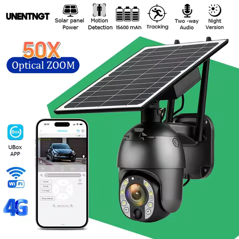 Home Outdoor Surveillance Solar Camera 4G SIM 50X Optical Zoom 4K Wifi Security Protection Cam Human
