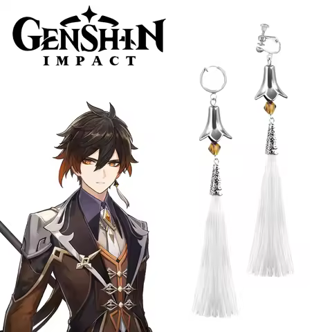 Anime Genshin Impact Earrings Zhongli Long Tassel Ear Clips Tartaglia Eardrop For Women Men 1:1 Cosp