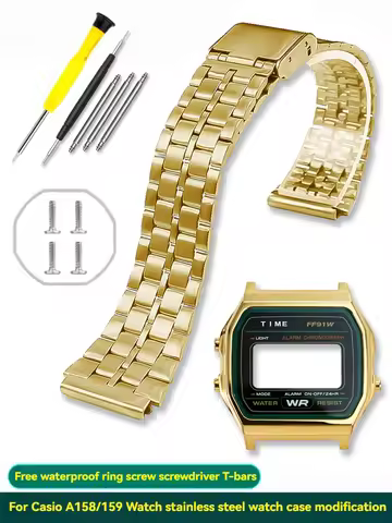 For Casio A158W/WE 593 A159W Watch Modification High Quality Metal Case watchband A168 Stainless Ste