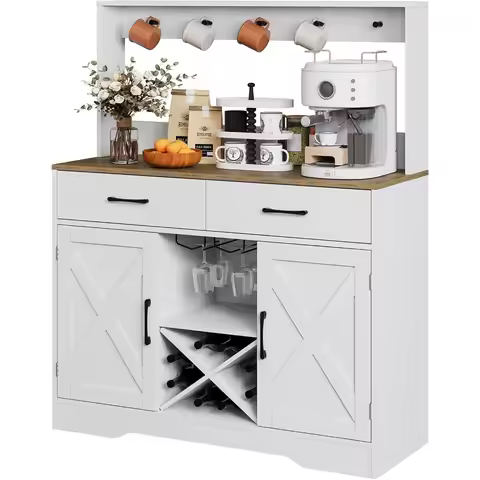 Large Kitchen Storage Cabinet with 2 Drawers, 41.7L x 15.5W x 47H, Coffee Bar Buffet Table