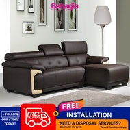 Sofa Kulit🔥 BAHAGIA Casa Leather Scott L Shape  Sofa Grey / Dark Brown Colour