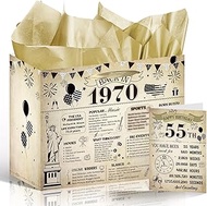 Wxiben 55th Birthday Gift Bag - 55th Birthday Decorations for 55 Years Old Women Men Vintage 1970 Gi