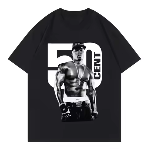 2026 New Rapper 50 Cent Graphic T Shirt Male Fashion Hip Hop Vintage T-shirt Women's and Men's Cloth