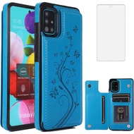 Phone Case for Samsung Galaxy A51 4G with Tempered Glass Screen Protector Card Holder Wallet Cover S