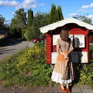 暖光 純棉條紋碎花拼接女士a字半身裙