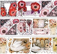 金絲刺梅 中古大花卉 天鵝湖 化石 PET 和紙膠帶 貝殼光 10米卷